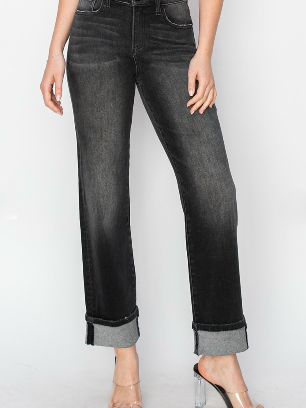 🍒💕Risen Plus High-Rise Straight Leg Jeans in Washed Black - Picture 5 of 6